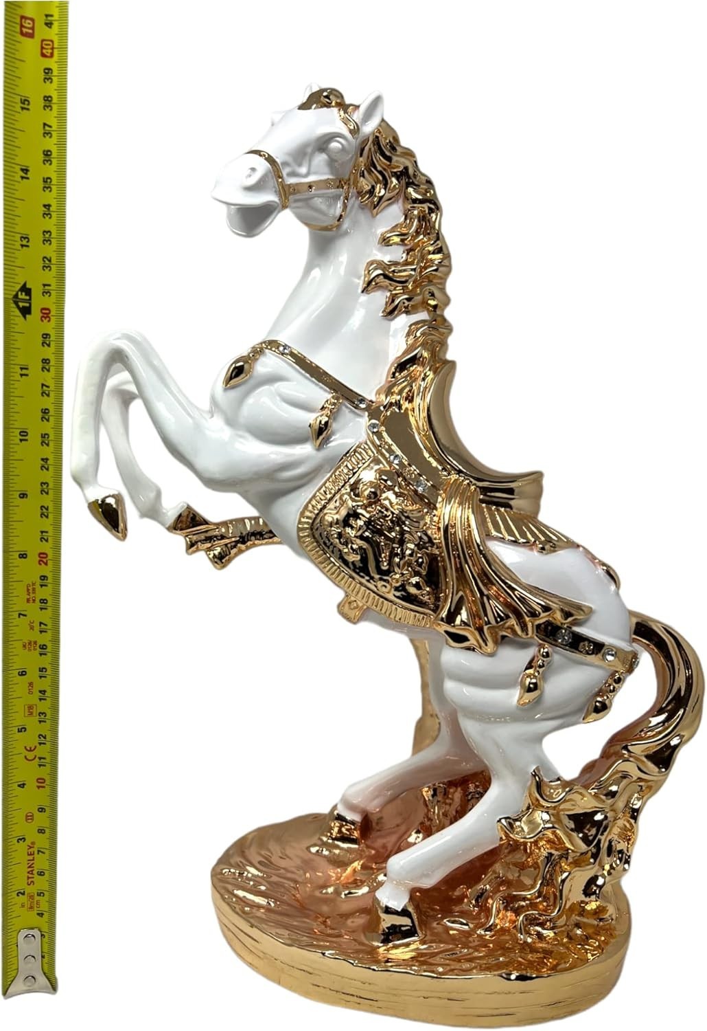 Luxury 44cm Porcelain Horse Statue • White Gold Figurine • Elegant Home Decor