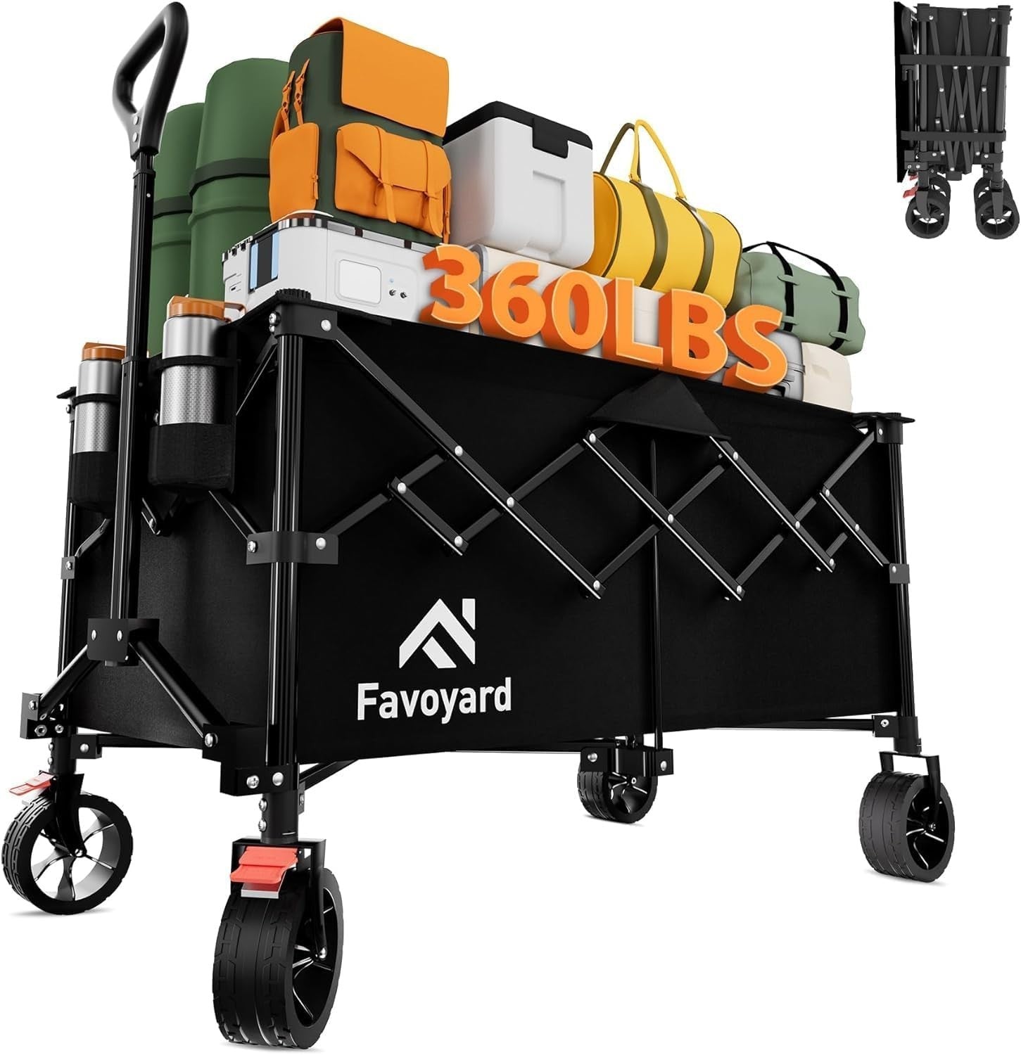 220L Heavy Duty Folding Garden Wagon Cart All Terrain Wheels Black