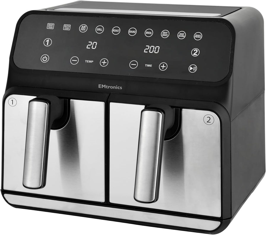 Dual Basket Air Fryer 8L 2500W Oil Free Touch Control 8 Presets Timer