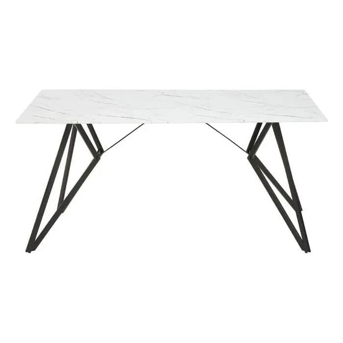 6 Seat Grey Dining Set | White Marble Table & Upholstered Chairs Modern