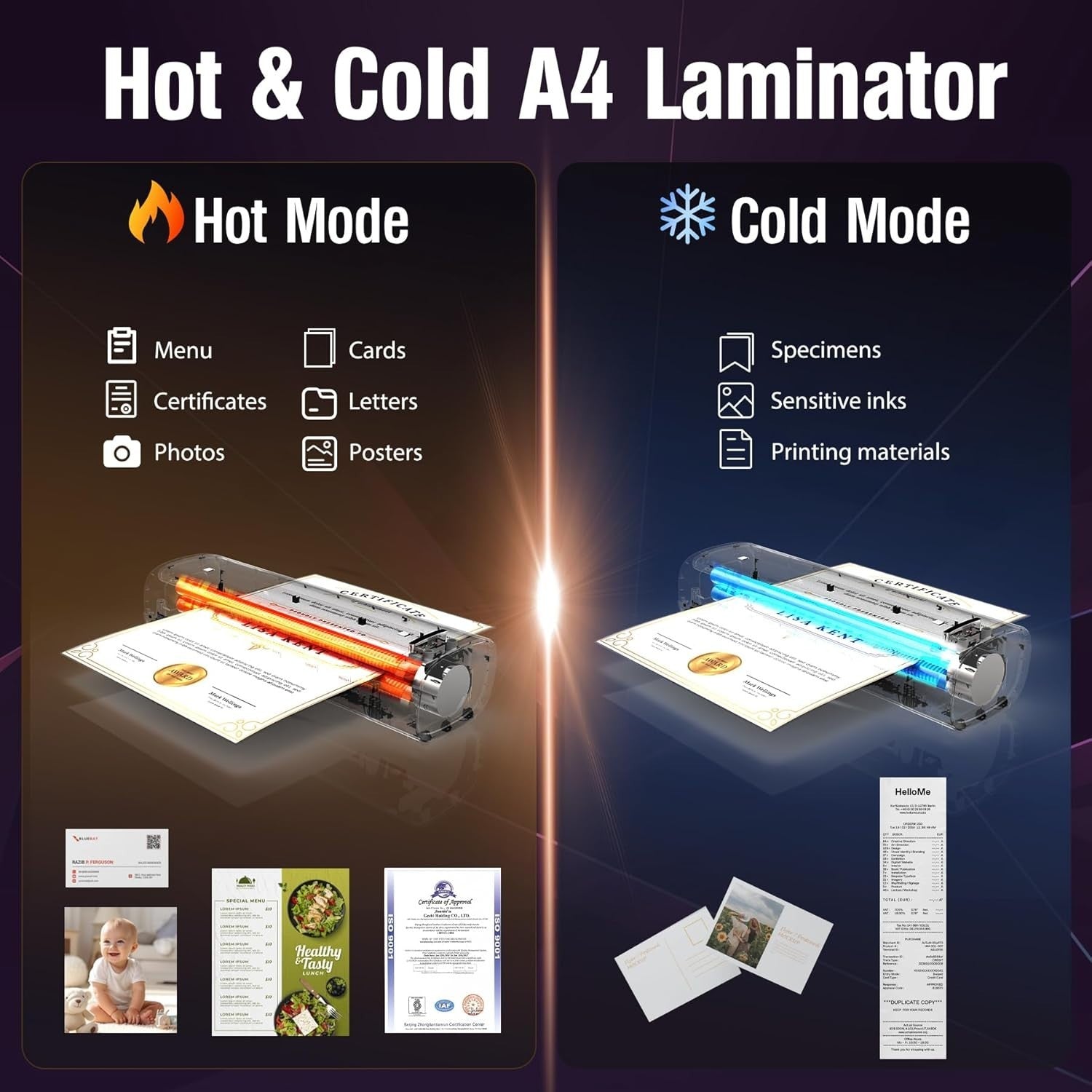 A4 Laminator Hot Cold 4-in-1 Portable No Bubbles ABS Jam Release