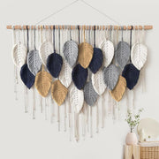 Large Boho Macrame Wall Hanging Leaf Woven Handmade Decor Beige
