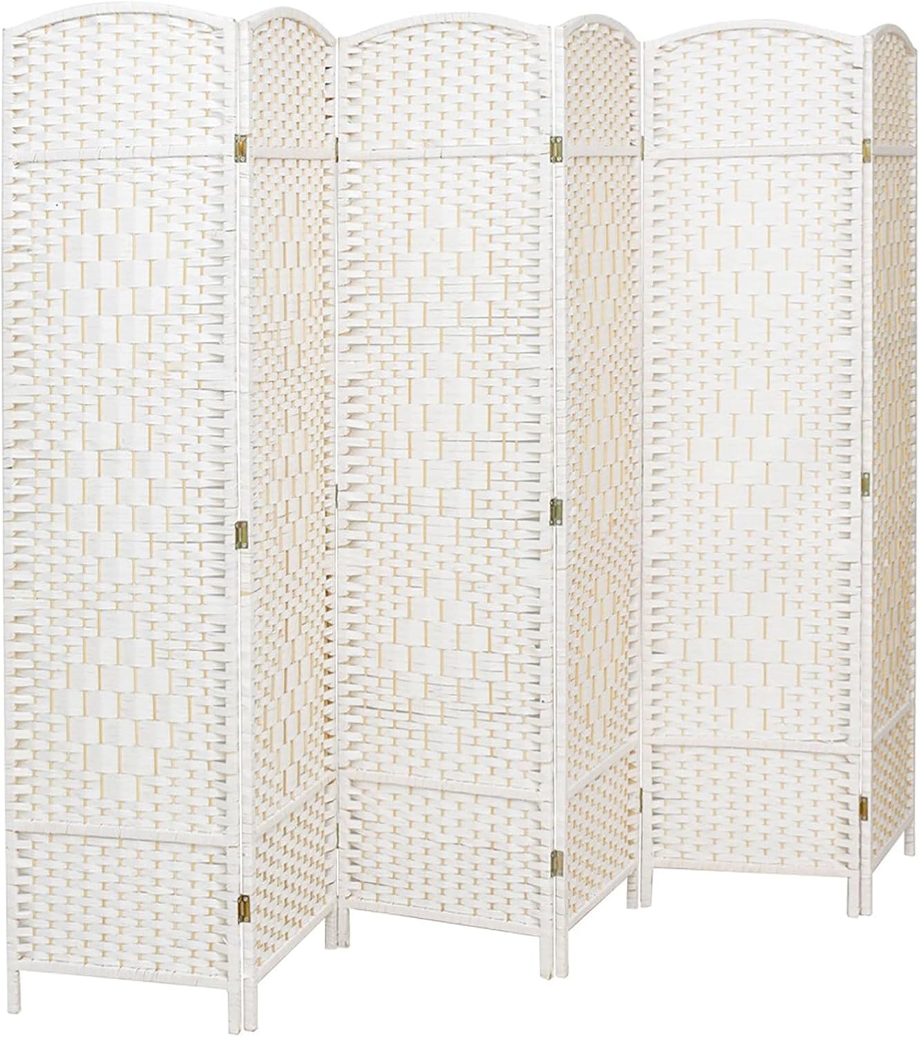 White 6 Panel Wicker Folding Room Divider Handwoven Privacy Screen 170cm