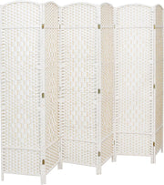 White 6 Panel Wicker Folding Room Divider Handwoven Privacy Screen 170cm