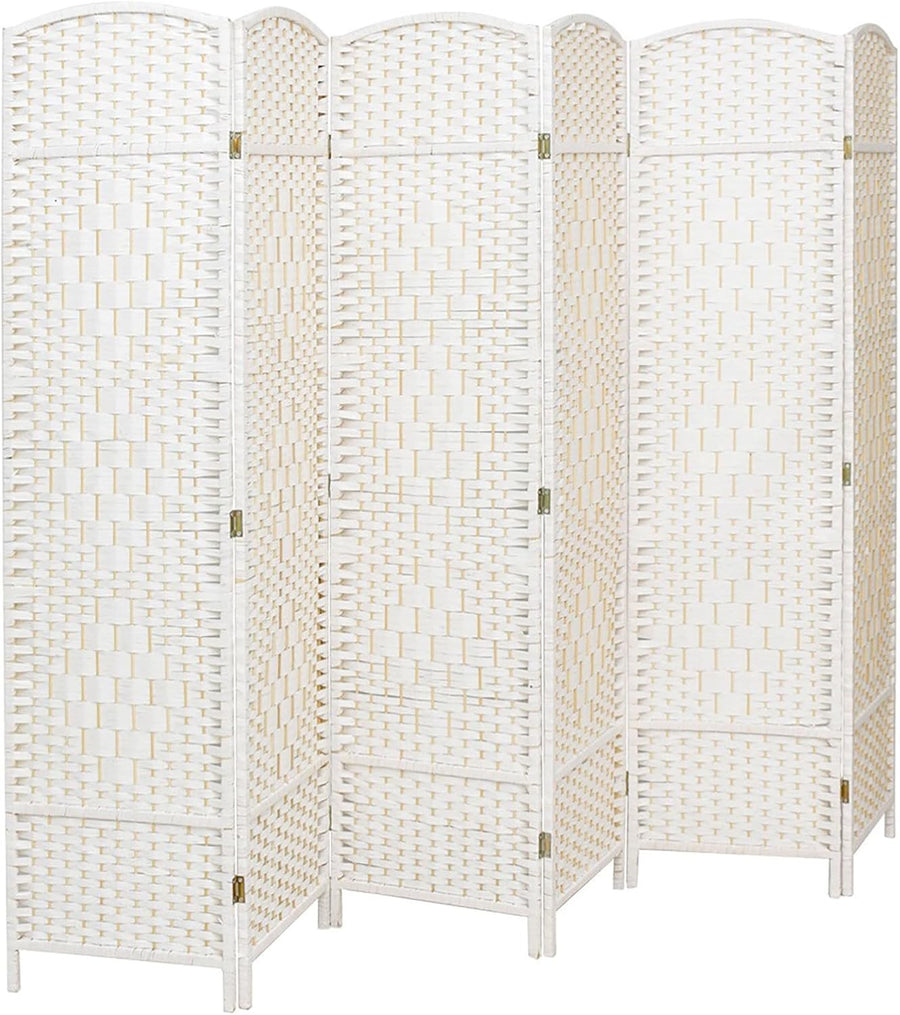 White 6 Panel Wicker Folding Room Divider Handwoven Privacy Screen 170cm