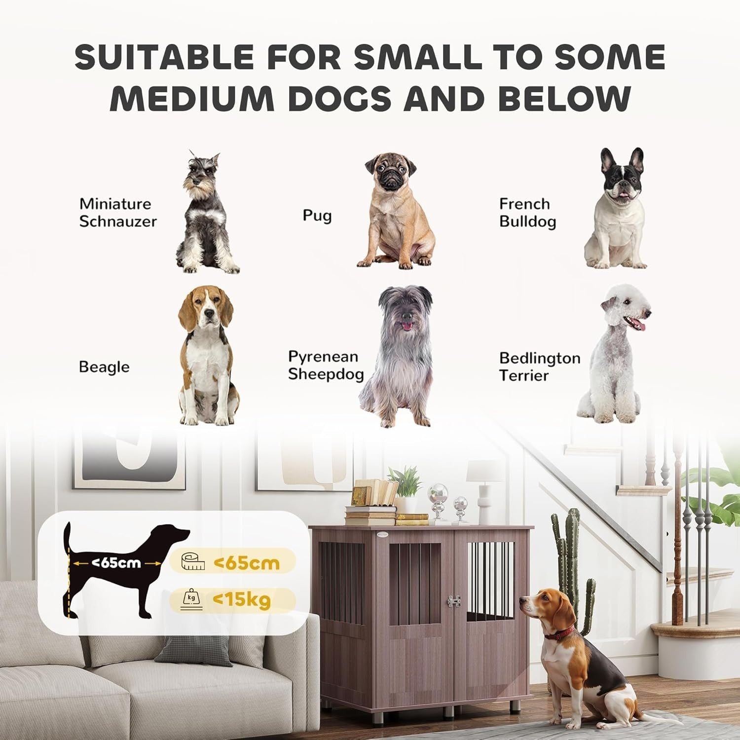 Purple Dog Crate Furniture 85x55x75cm – Indoor Kennel with Tabletop & Locking Do