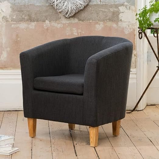 Black Hessian Fabric Tub Chair 68cm Wide Pine Legs Armchair