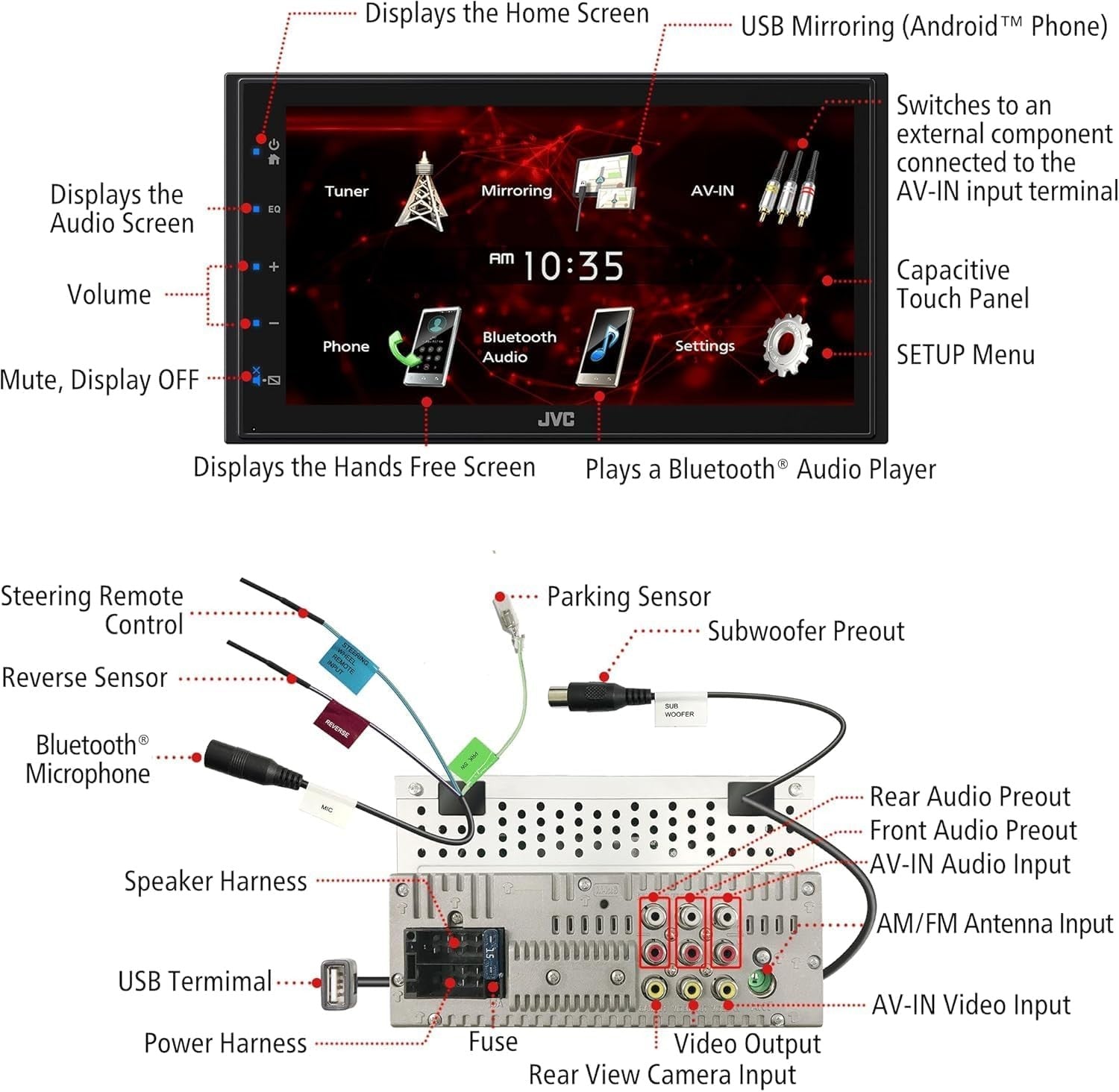 6.8" Double DIN Car Stereo Bluetooth USB AV-IN Touchscreen