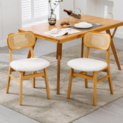 Rattan Dining Chairs Set of 2 Upholstered Retro Kitchen Chairs Solid Wood Legs