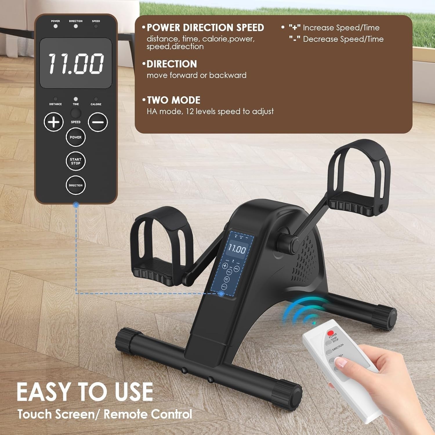 Electric Under Desk Pedal Exerciser 12 Speed Quiet Rehab Trainer