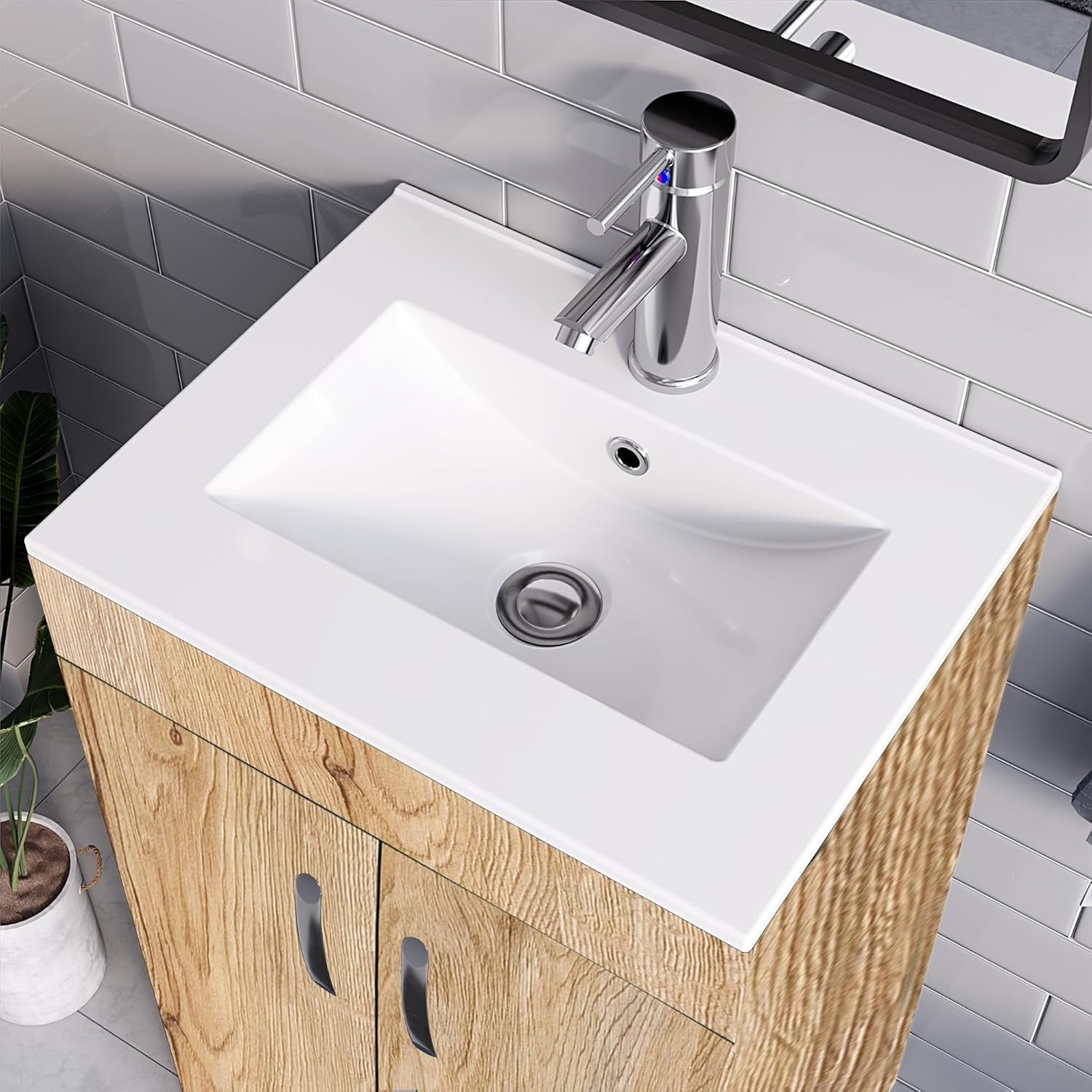 600mm Oak Wood Grain Bathroom Vanity Unit with Basin Floor Standing Sink Cabinet