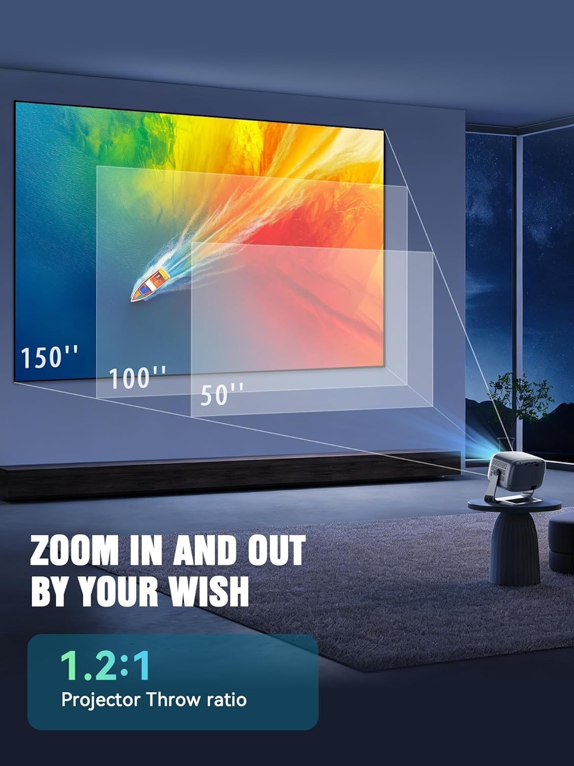 Smart 4K Mini Projector WiFi 6 Bluetooth Auto Focus 1080P 200in