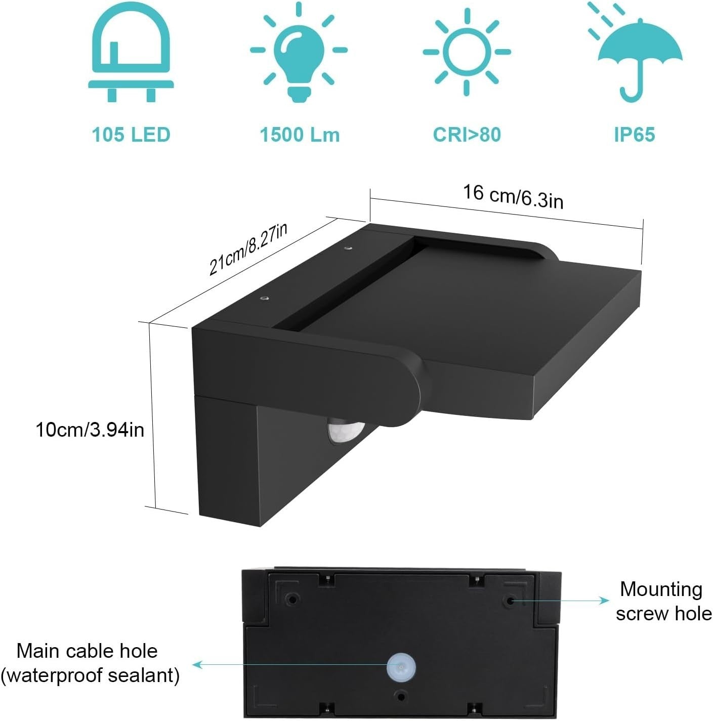 Motion Sensor Outdoor Wall Light Waterproof LED Swivel Panel IP65
