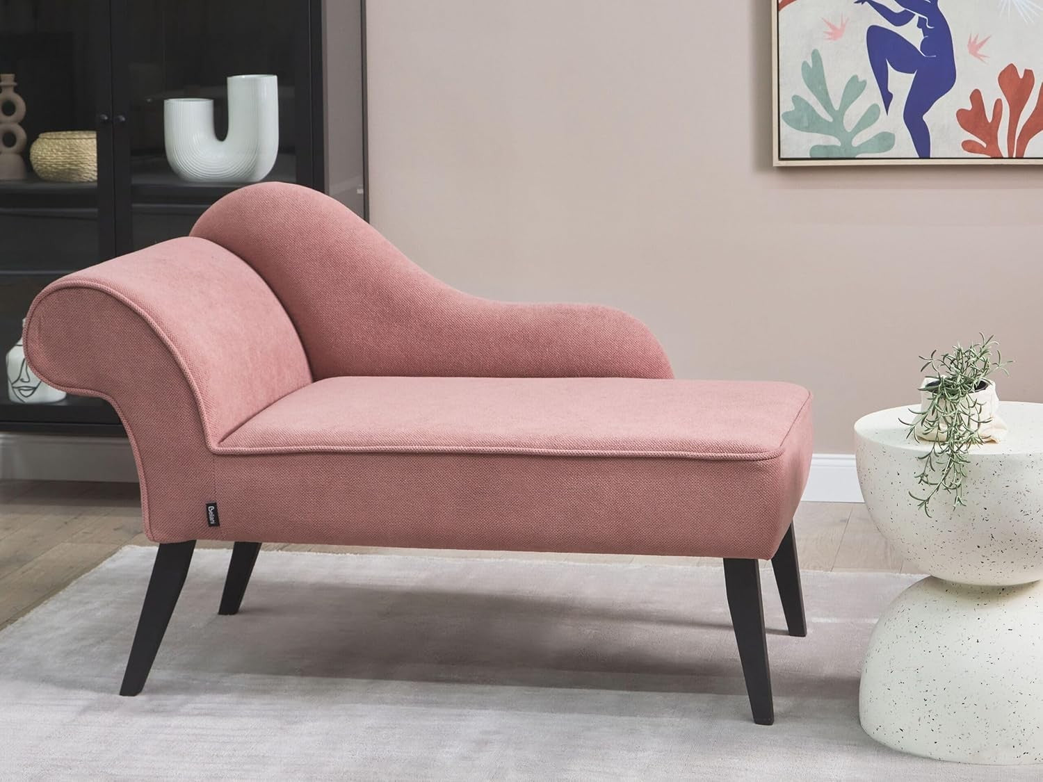 Vintage Left Hand Chaise Lounge Pink Fabric Upholstered Retro Glam Seating