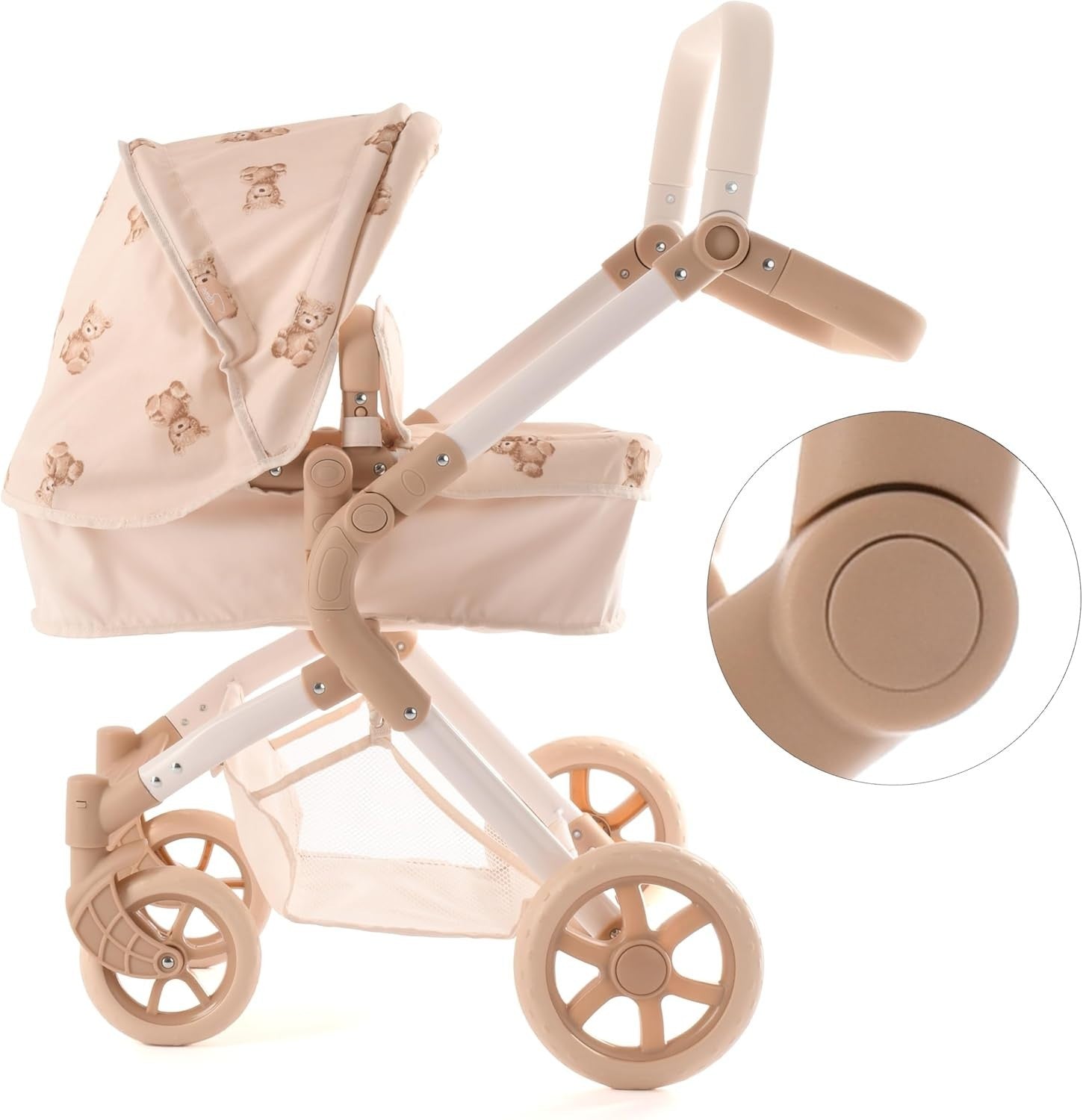 2-in-1 Teddy Print Dolls Pram Baby Stroller Foldable Adjustable Handle