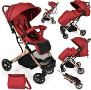 Lightweight Travel Baby Stroller One Hand Fold Compact Buggy Red Gold