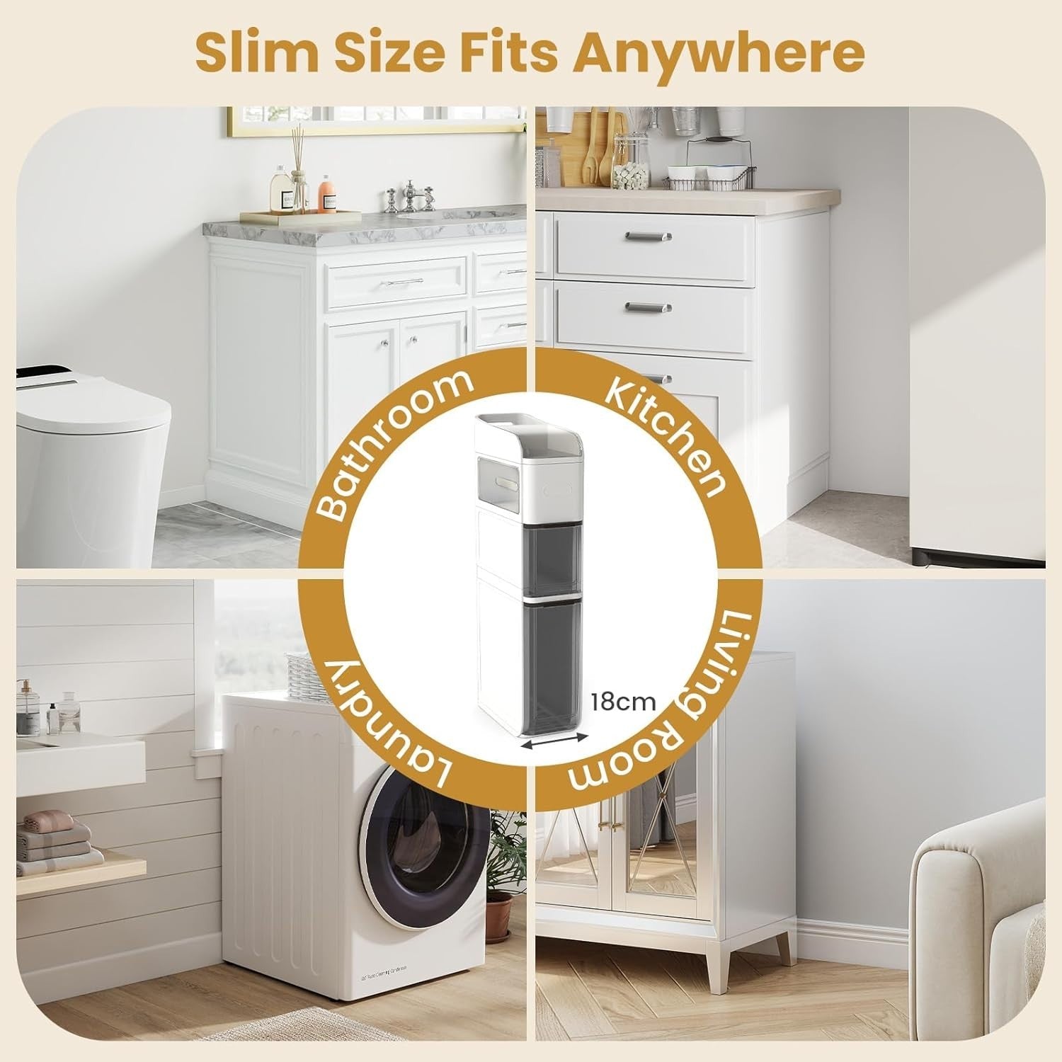 Slim Bathroom Storage Cabinet Rolling Organizer with Drawers White