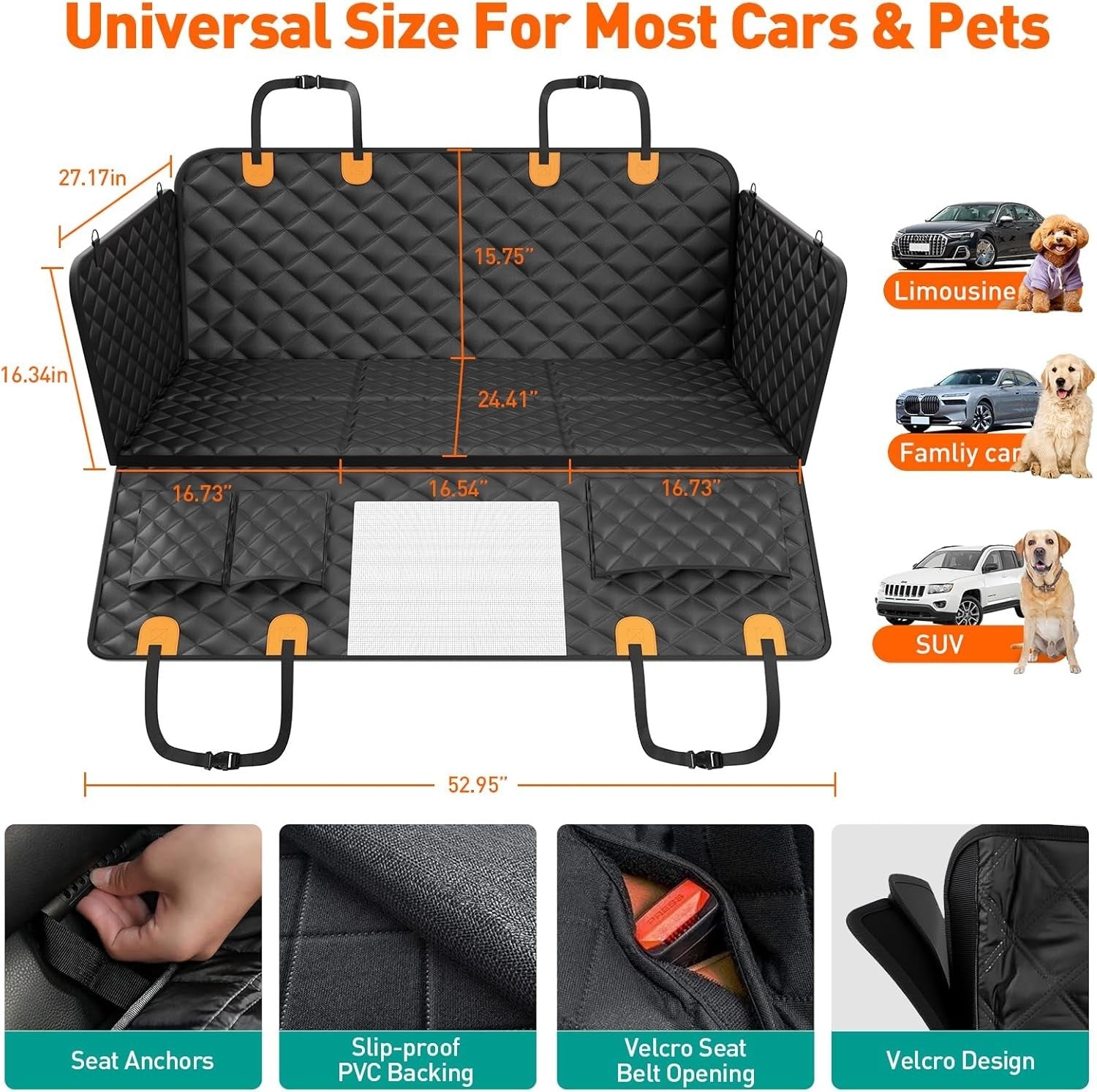 Hard Bottom Dog Car Hammock Back Seat Extender Waterproof 400lb Load