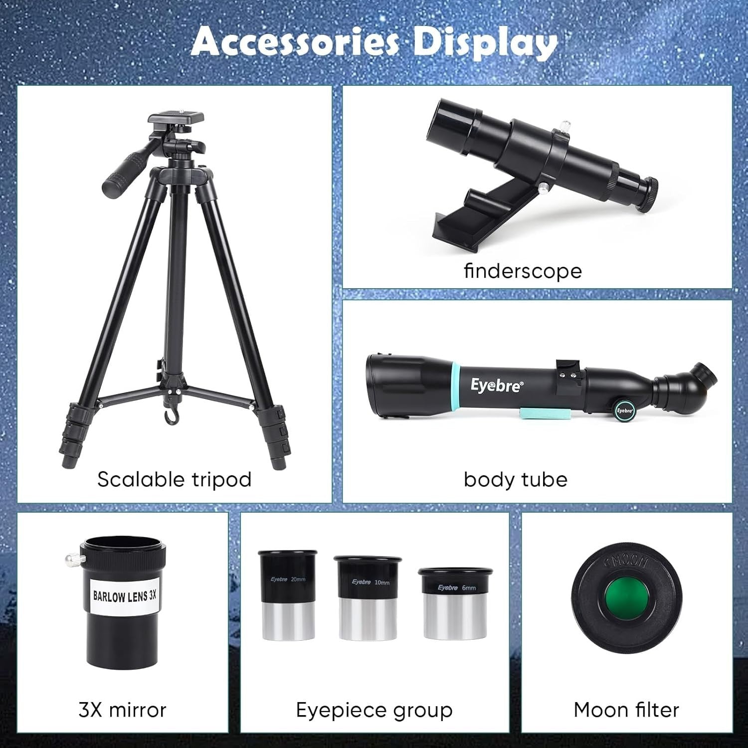 Kids Astronomy Telescope 50mm 200X Magnification Tripod Portable Black