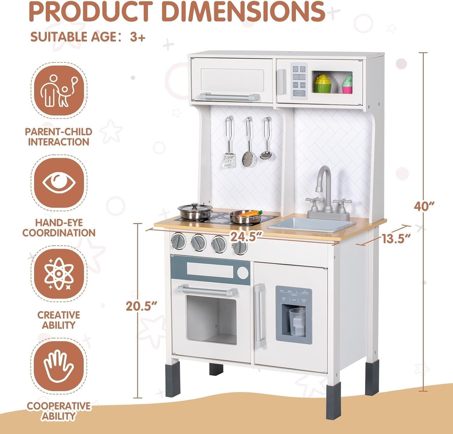 Wooden Kids Play Kitchen Set Sink Stove Oven Accessories White Toy
