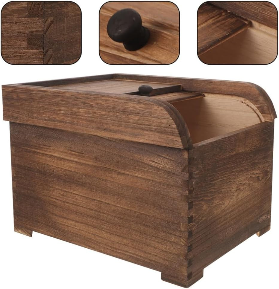 10KG Wooden Rice Storage Container Sliding Lid Bin