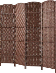 Brown 4 Panel Wicker Folding Room Divider Handwoven Privacy Screen 170cm