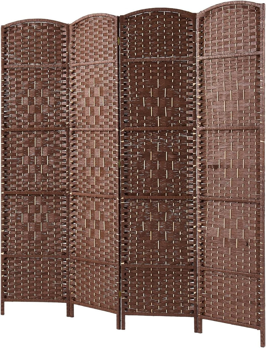 Brown 4 Panel Wicker Folding Room Divider Handwoven Privacy Screen 170cm