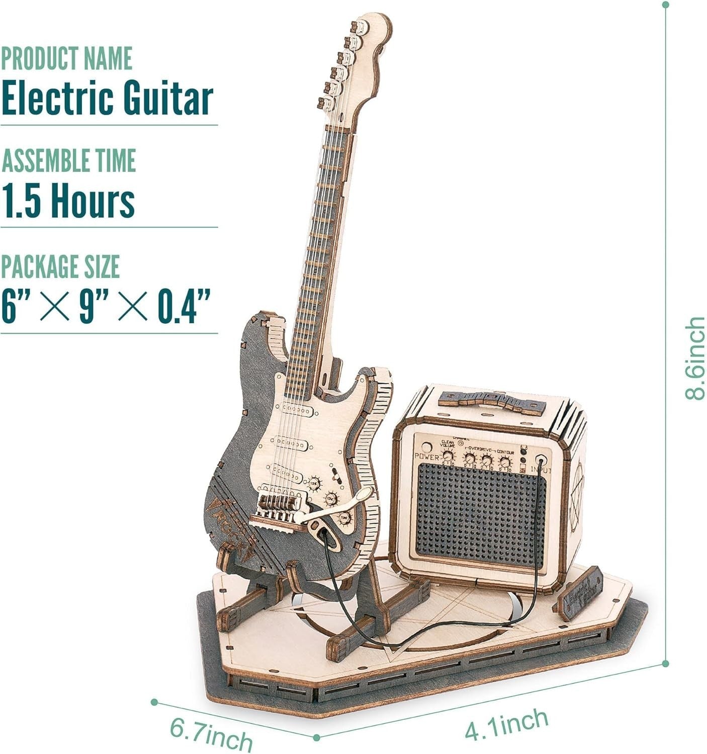 3D Wooden Electric Guitar Puzzle Kit DIY Model, Musical Gift for Adults
