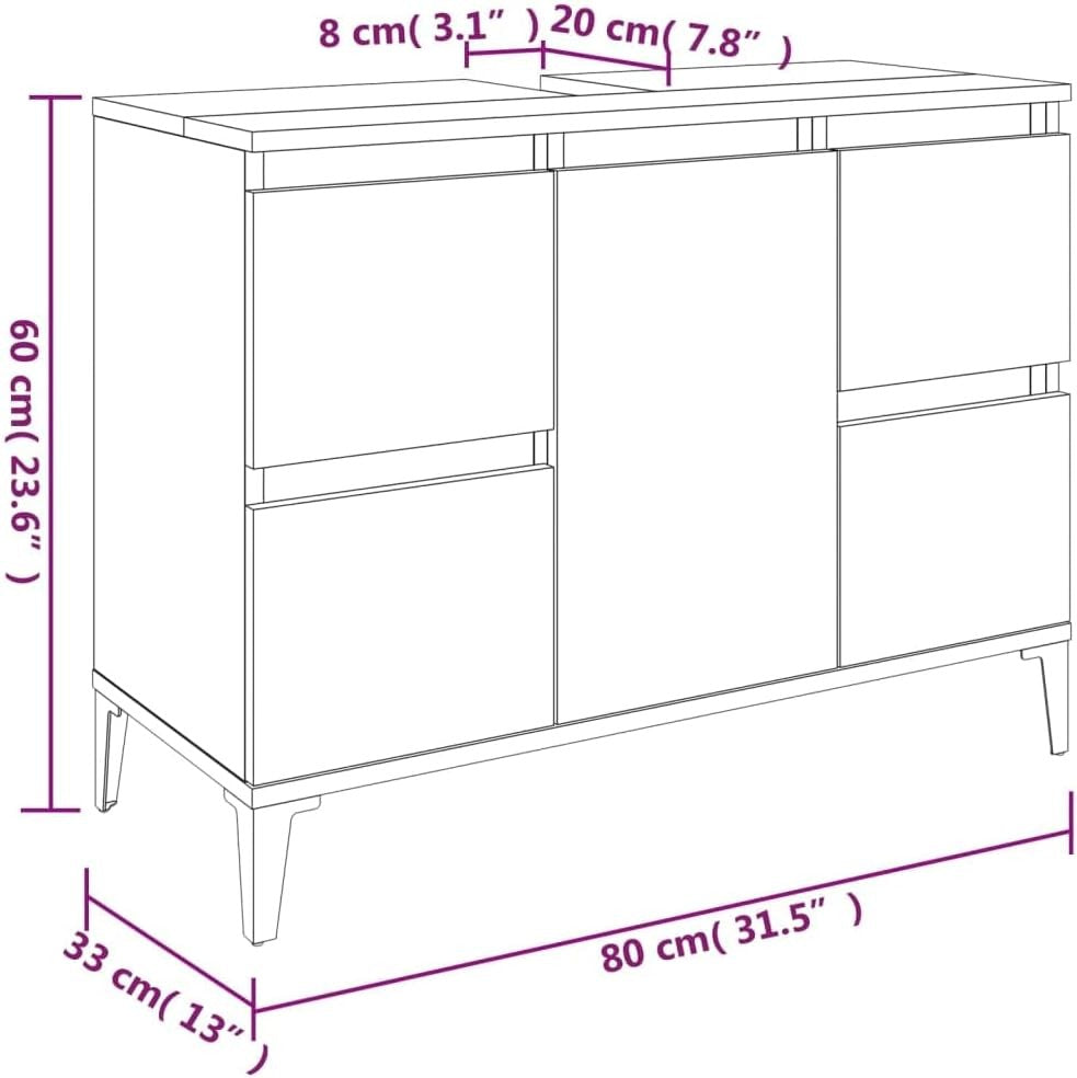 Smoked Oak Bathroom Sink Cabinet Vanity Unit with Drawers Cupboard Storage