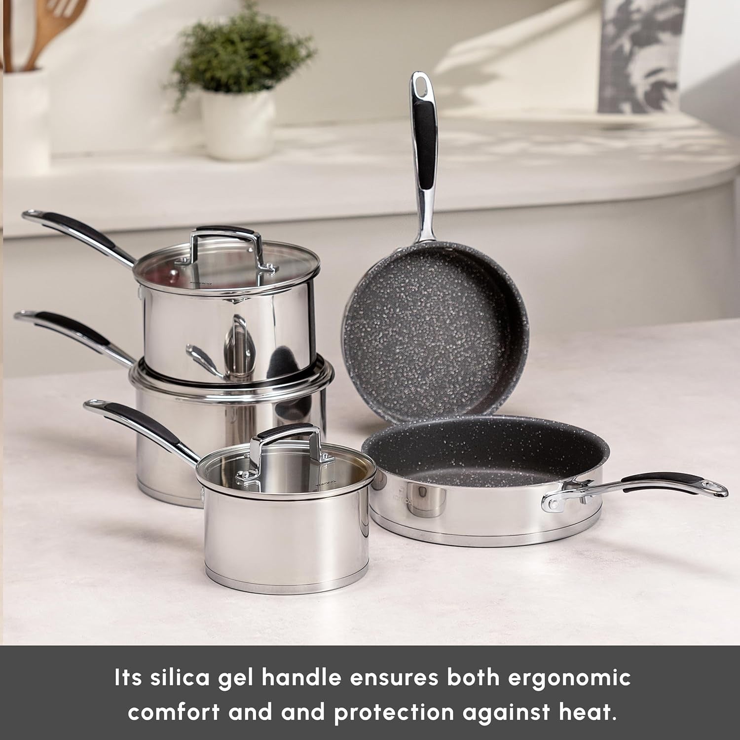 8pcs Stainless Steel Induction Cookware Set Non Stick Dishwasher Oven Safe