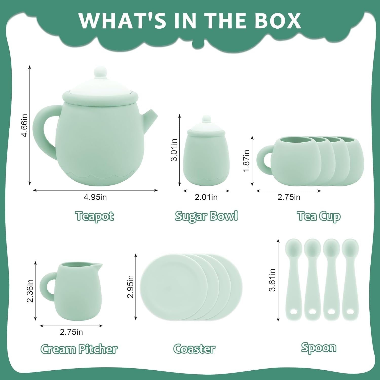 Kids Silicone Tea Set 15PCS Pretend Play Tea Party Toy BPA Free Gift