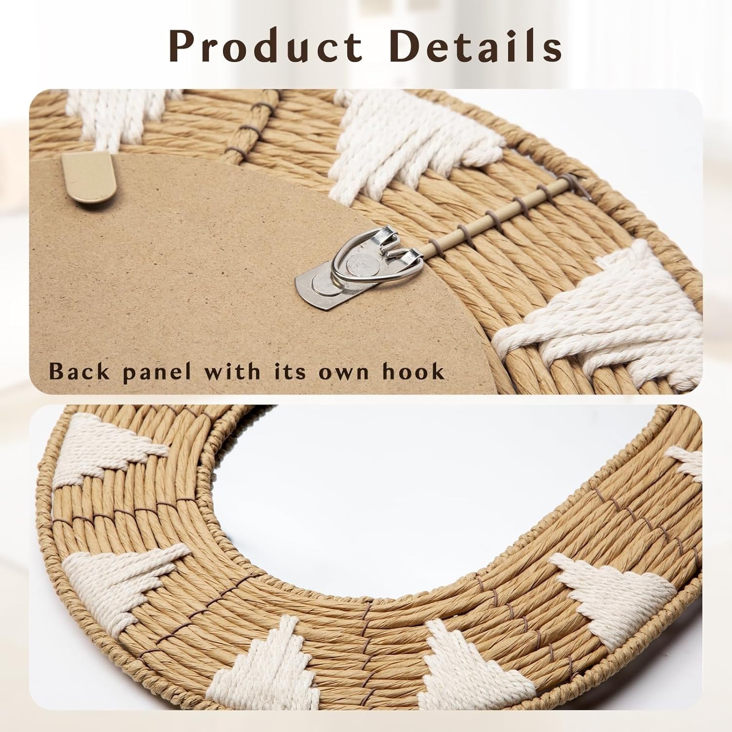 Oval Rattan Wall Mirror Boho Rustic Handwoven Home Decor 42x32cm