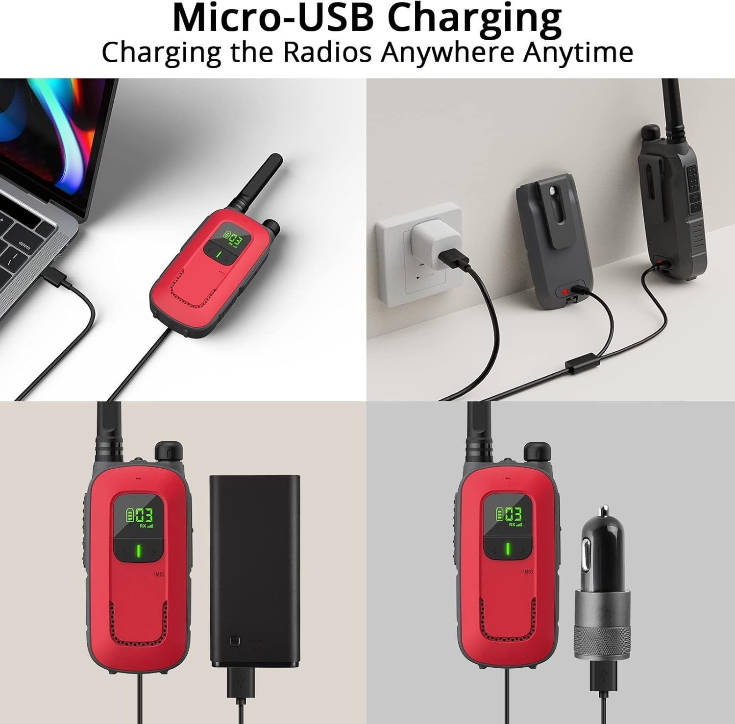 Rechargeable Walkie Talkies Long Range 16 Channel PMR USB VOX Twin Pack