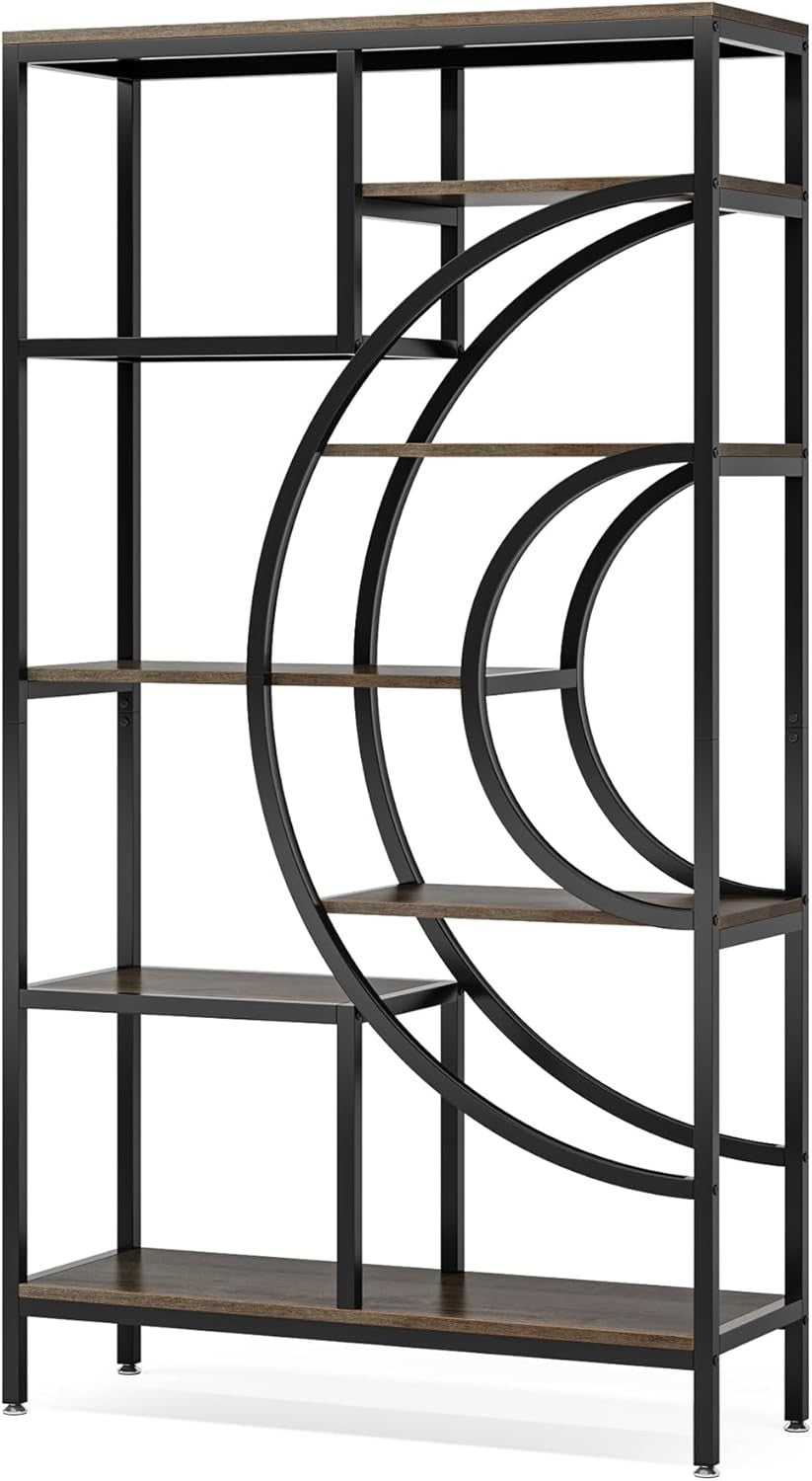 Geometric Industrial 8-Tier Bookshelf | 178cm Tall Modern Open Display Storage U