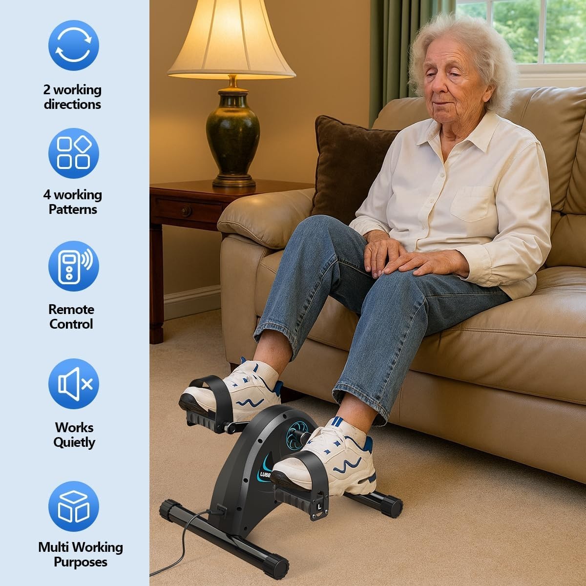 Motorized Seated Pedal Exerciser Electric Under Desk Trainer LCD