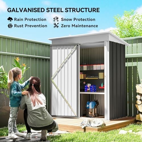 5x3FT Small Metal Garden Shed Lean-To Outdoor Storage House Lockable