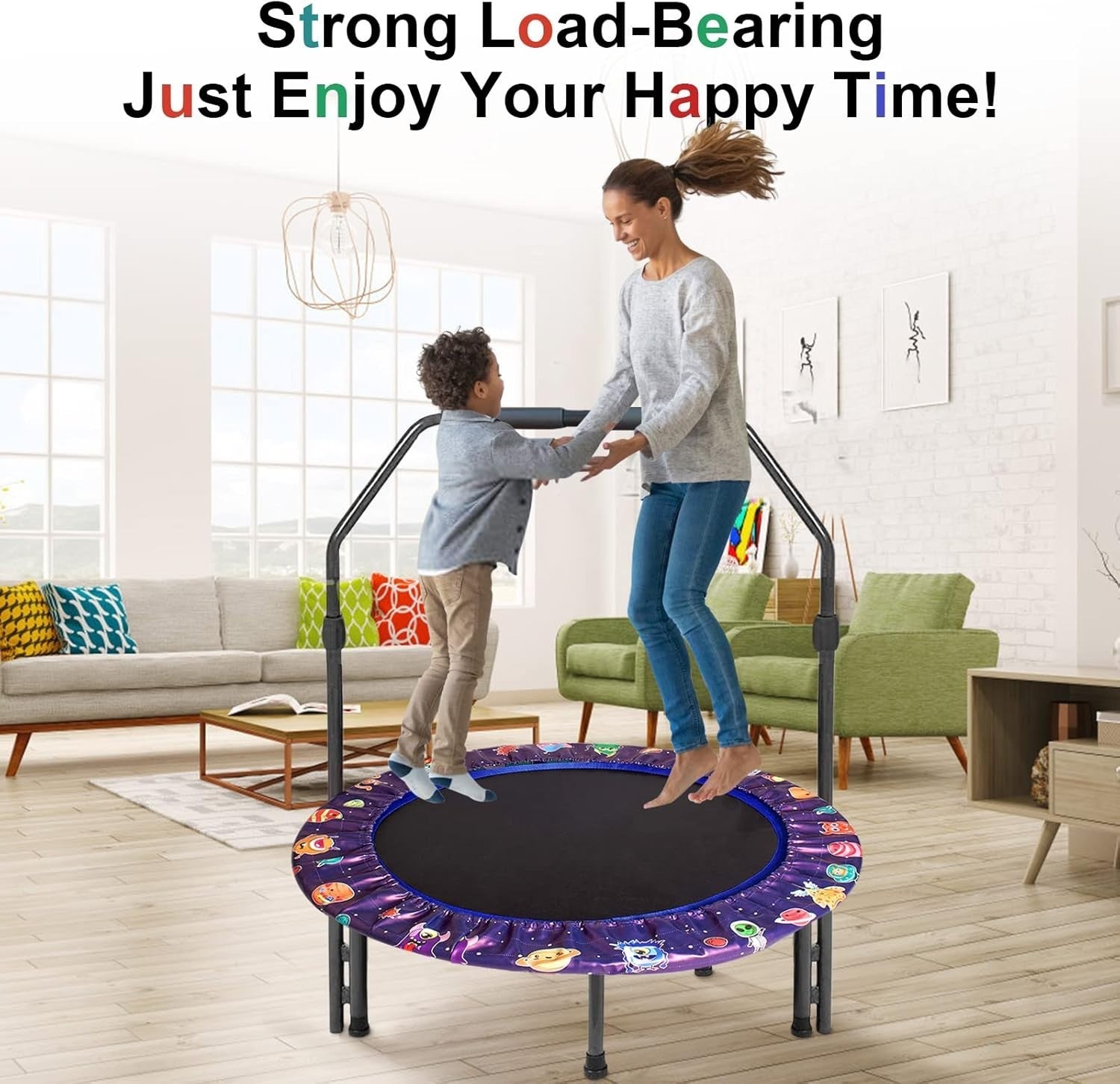 36 Inch Kids Trampoline Adjustable Handle Foldable Indoor Outdoor Bungee