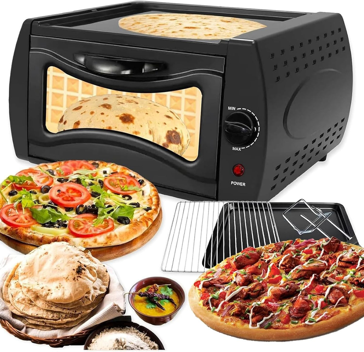Electric Pizza Oven 15L Indoor Tandoor | Roti Naan Chapati Maker Temp Control