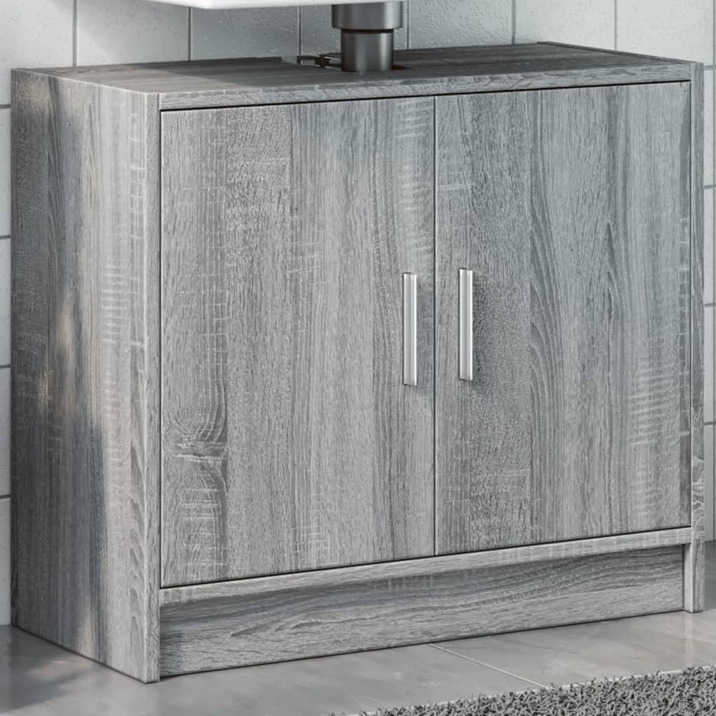 Modern Bathroom Sink Cabinet Grey Sonoma – 2 Door Under Sink Storage Unit 63x55c