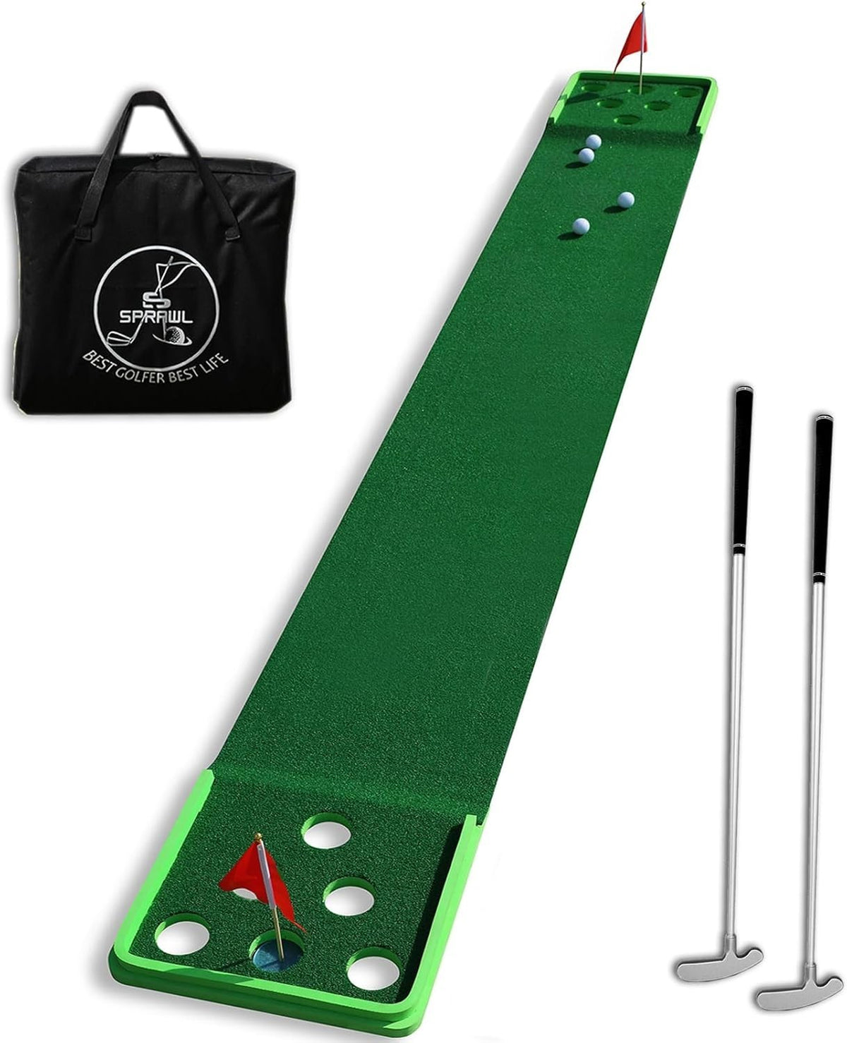 Indoor Outdoor Golf Putting Mat Set w Putters Balls Practice Training Game