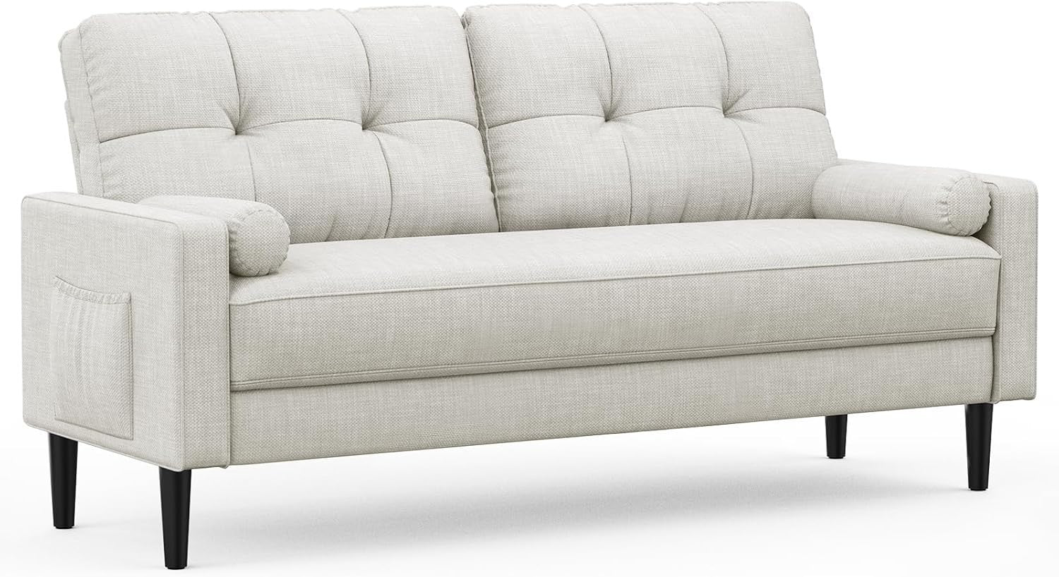Modern Linen 2 Seater Sofa Small Space Couch with Storage & Cushions Beige