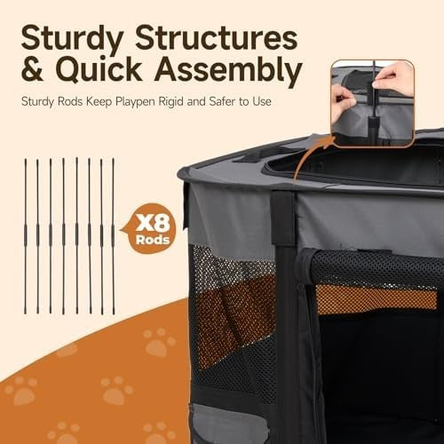 Foldable Puppy Playpen Grey – Portable Indoor & Outdoor Pet Cage 71x56x46cm