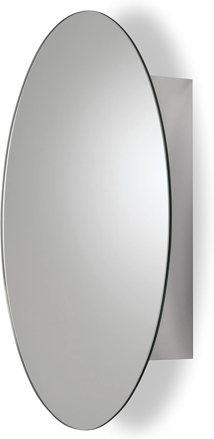 Oval Bathroom Mirror Cabinet Stainless Steel Storage Wall Mount 42.5x30x10cm
