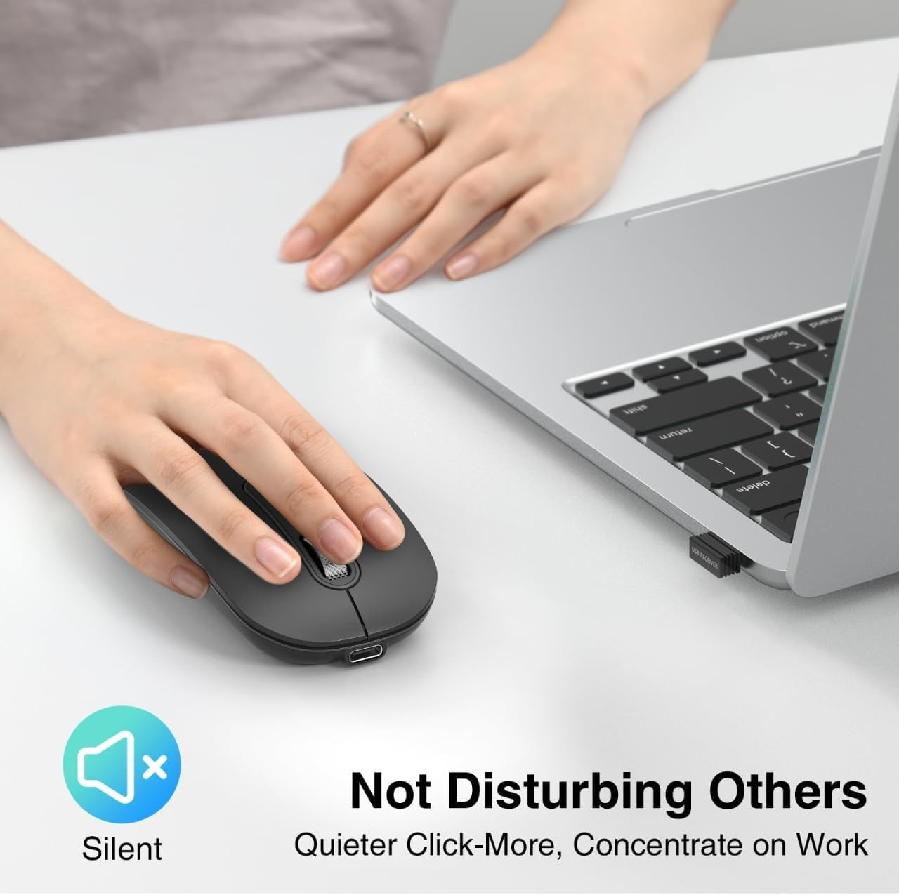 Bluetooth Wireless Mouse Rechargeable Silent USB Slim Black