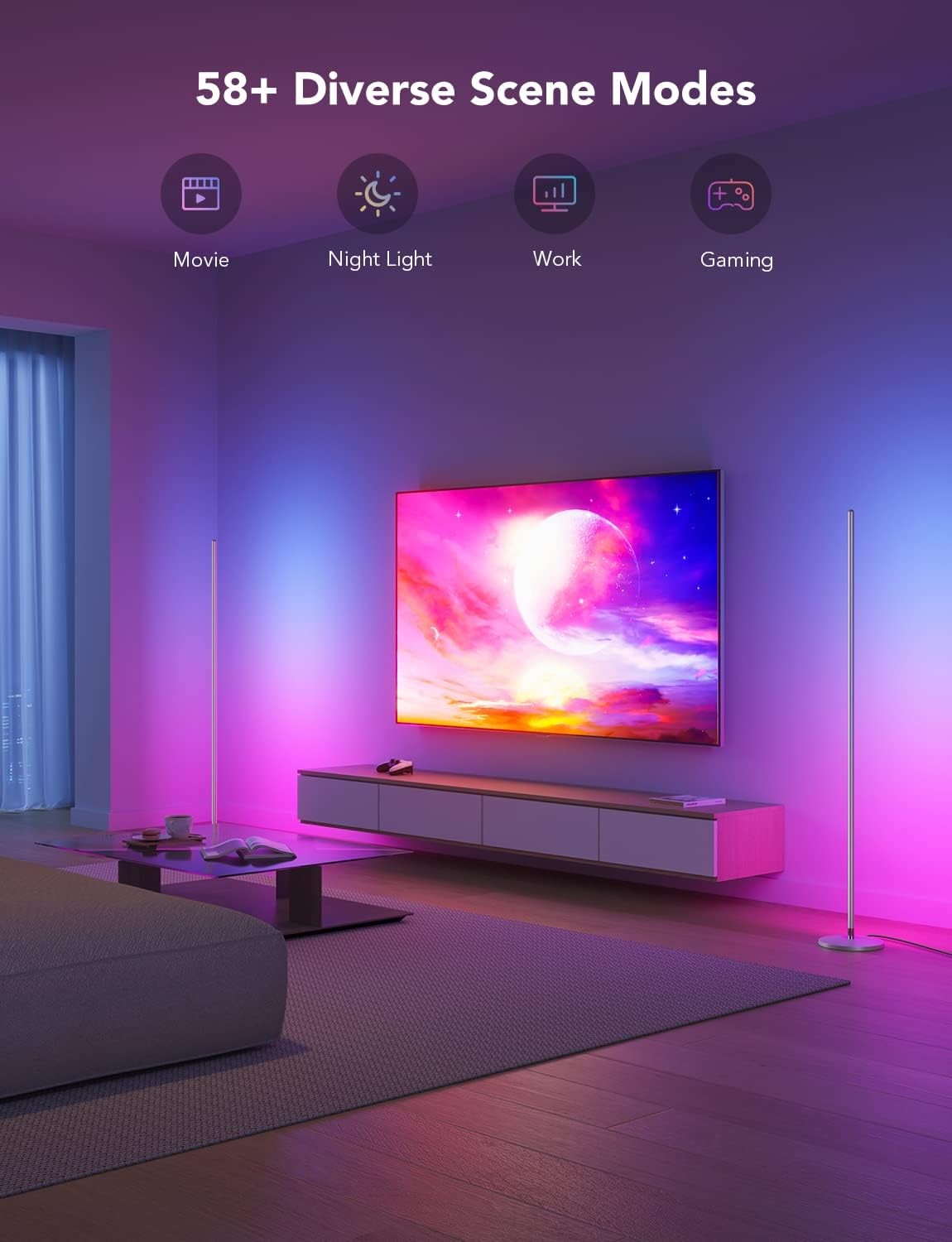 Smart RGBIC Corner Floor Lamp Music Sync App Control Ambient LED
