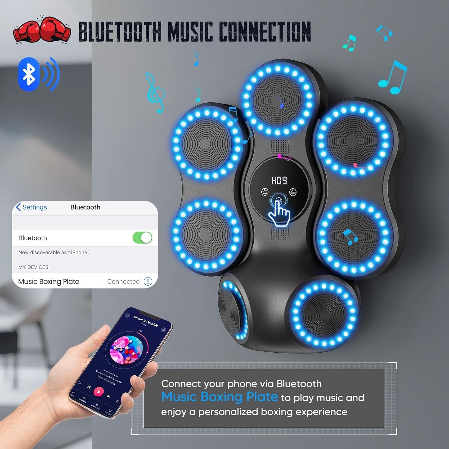 Music Boxing Machine LED Punch Trainer Bluetooth Wall Mounted Gloves Pad