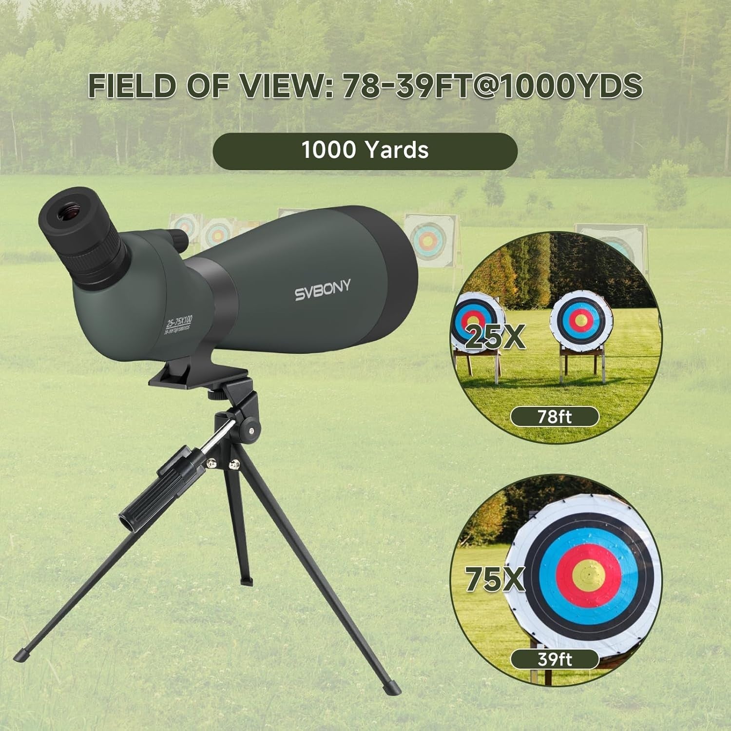 Green 100mm Spotting Scope 25-75x with Tripod & Phone Adapter for Shooting