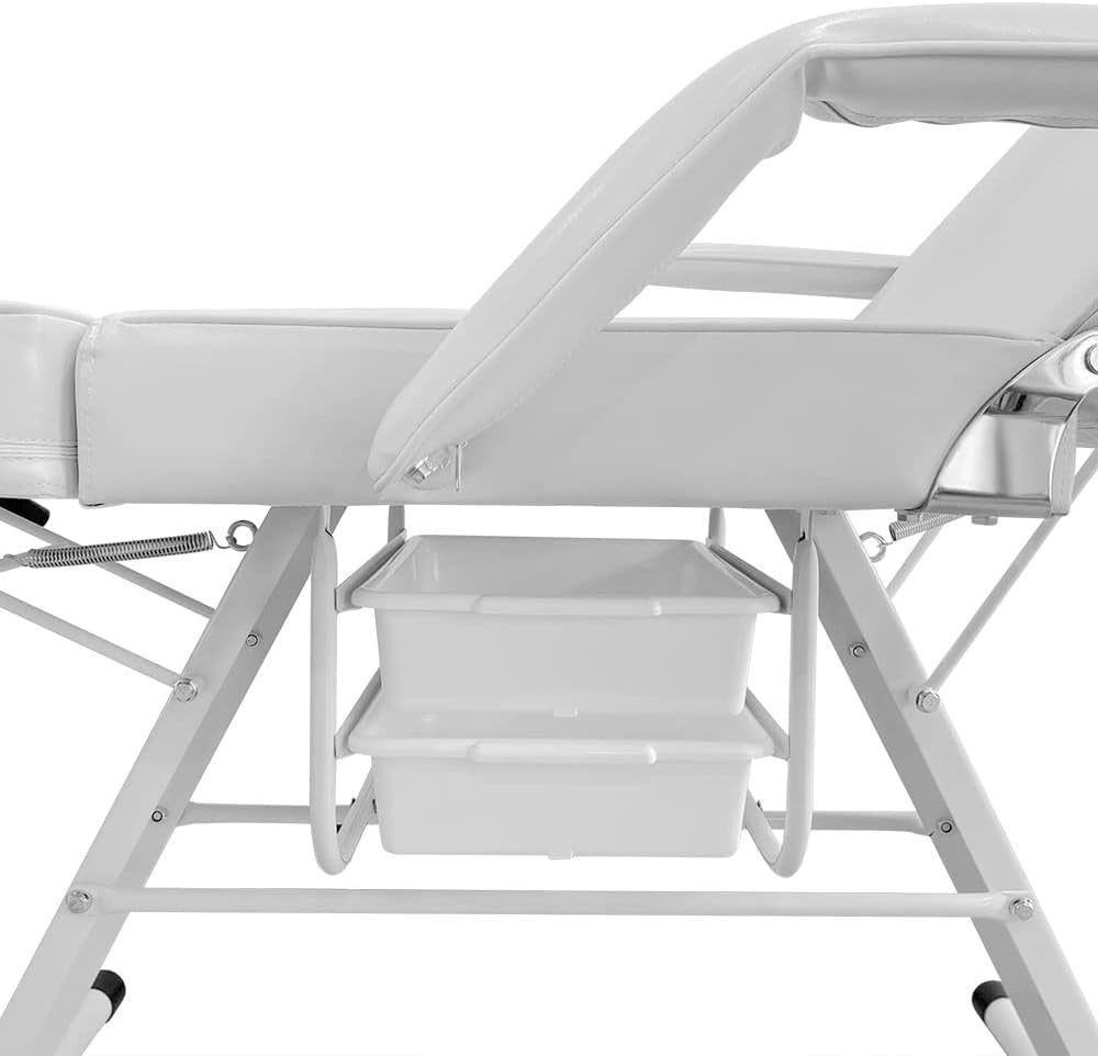 Reclining Massage Table Adjustable Beauty Salon Spa Tattoo Bed w/ Storage White