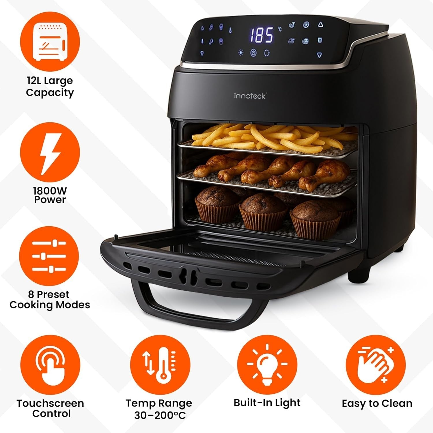 12L Digital Air Fryer Oven with Rotisserie | 8 Presets | Large Family Size