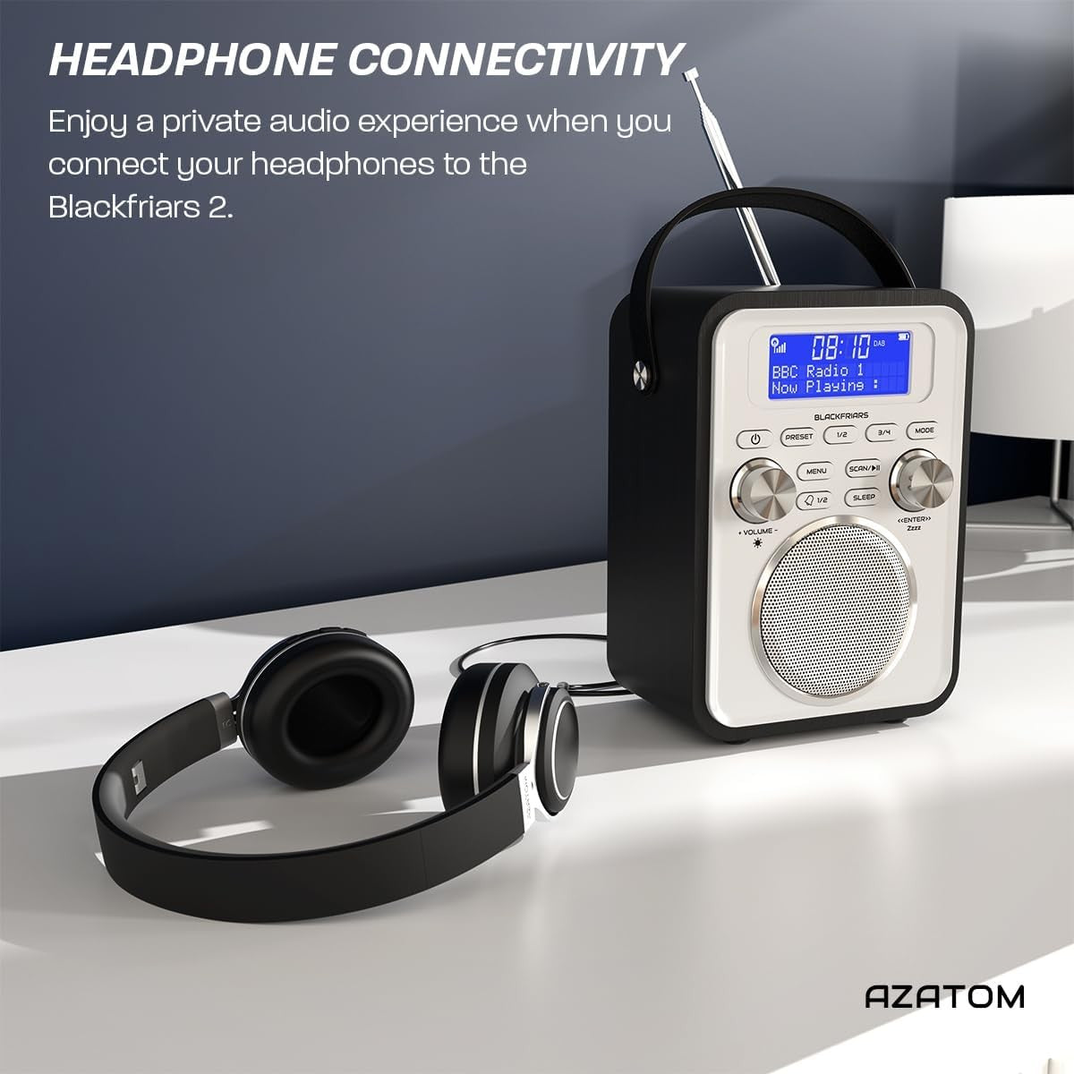 Carbon Black Portable DAB DAB+ FM Radio Bluetooth Rechargeable Dual Alarm